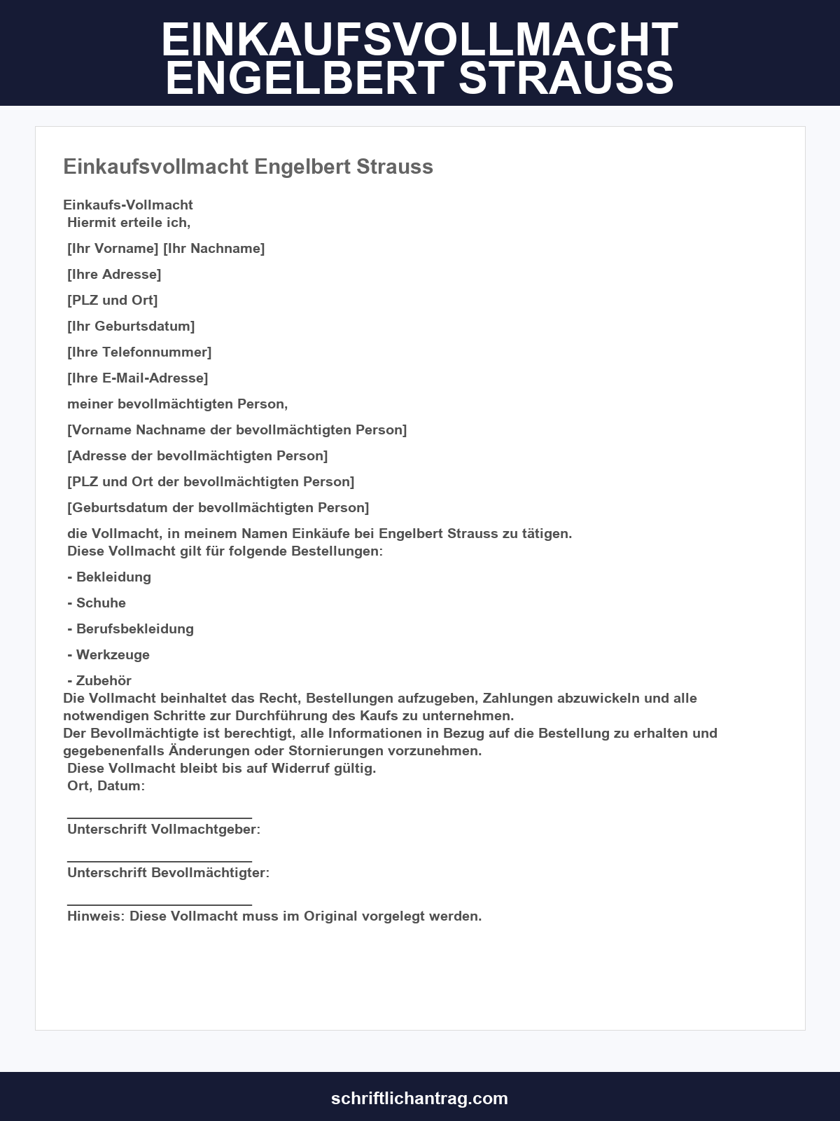 Einkaufsvollmacht Engelbert Strauss