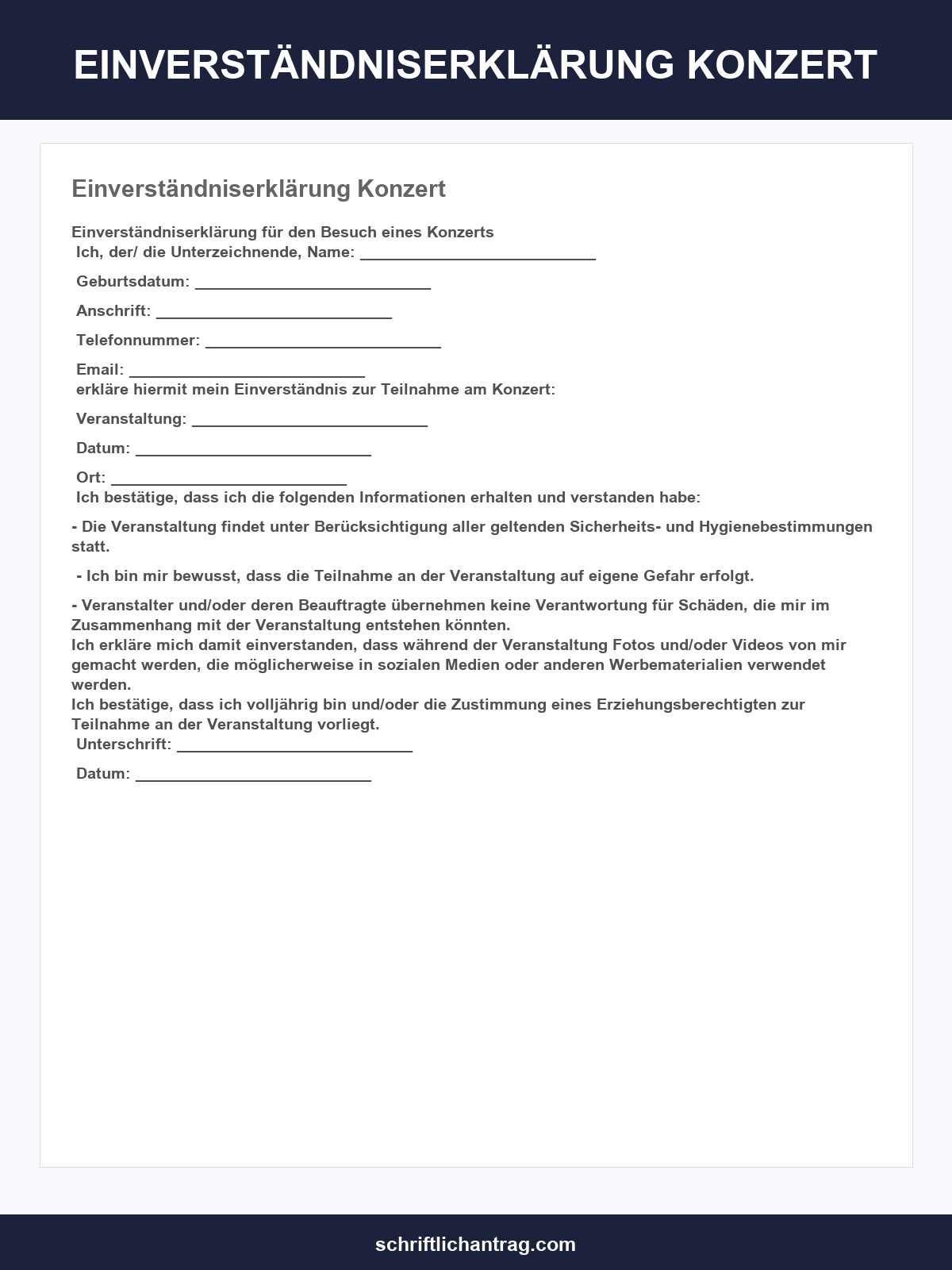 Einverständniserklärung Konzert Vorlage