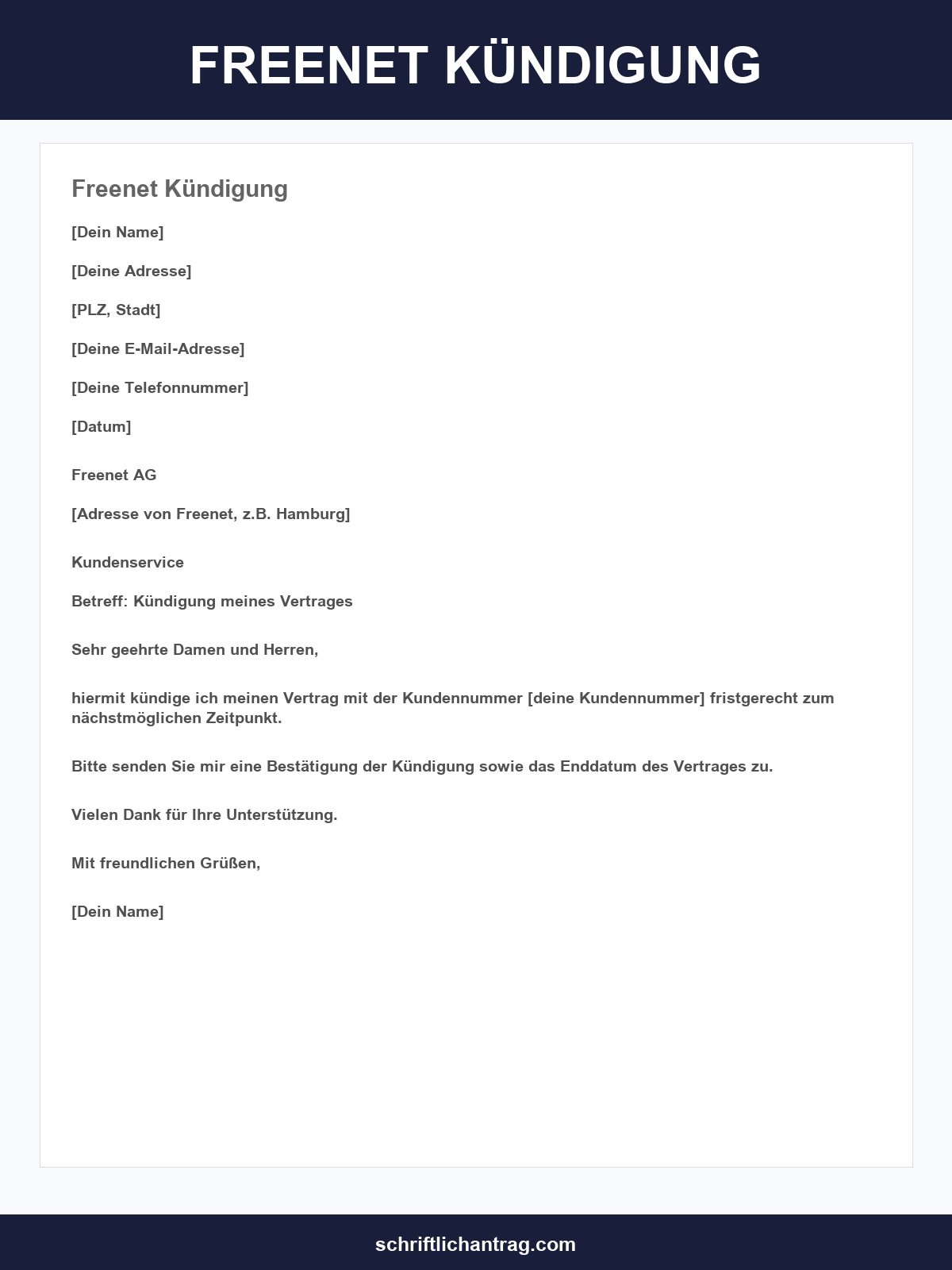 Freenet Kündigung Vorlage