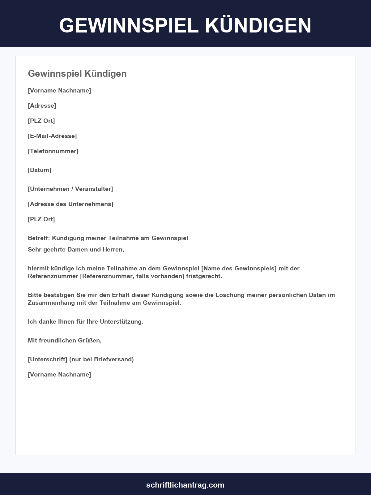 Gewinnspiel Kündigen Vorlage