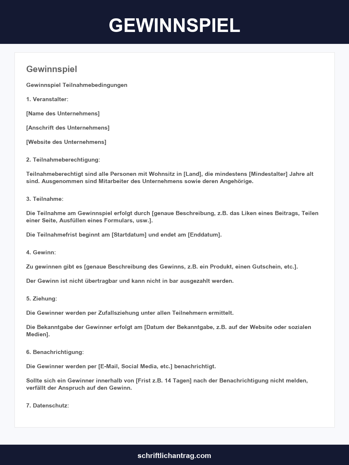 Gewinnspiel Vorlage