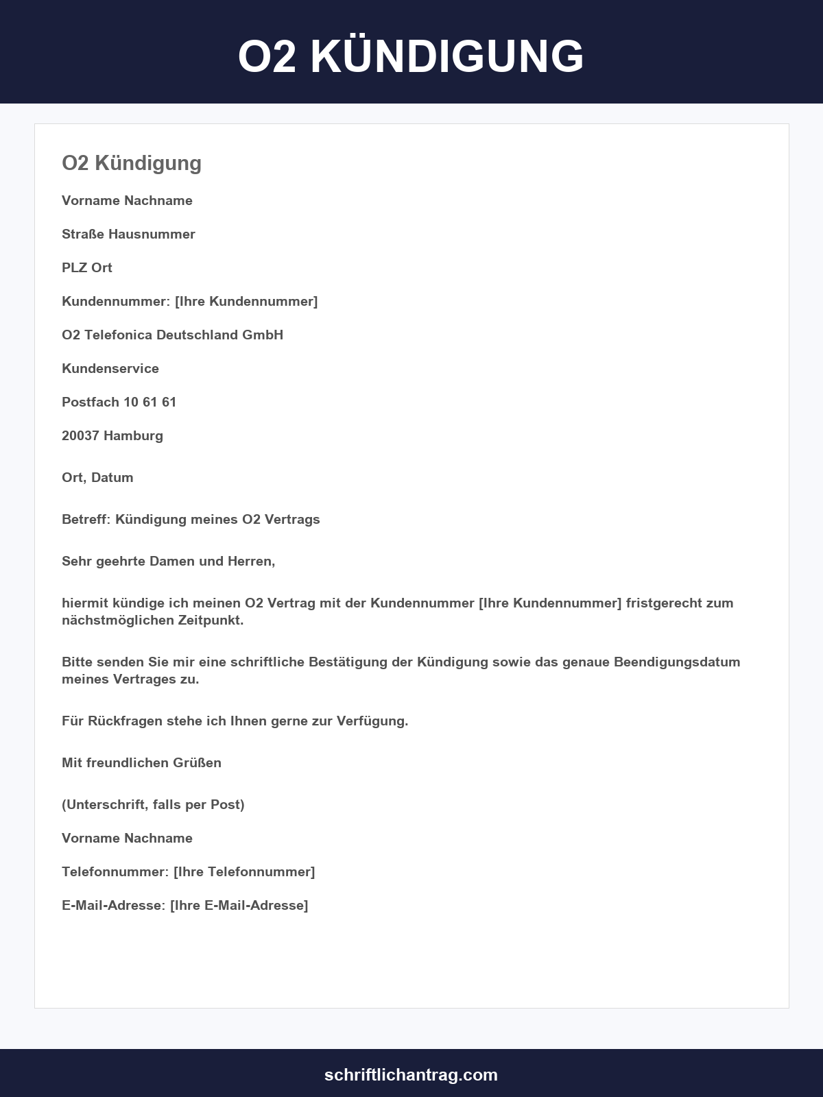 O2 Kündigung Vorlage