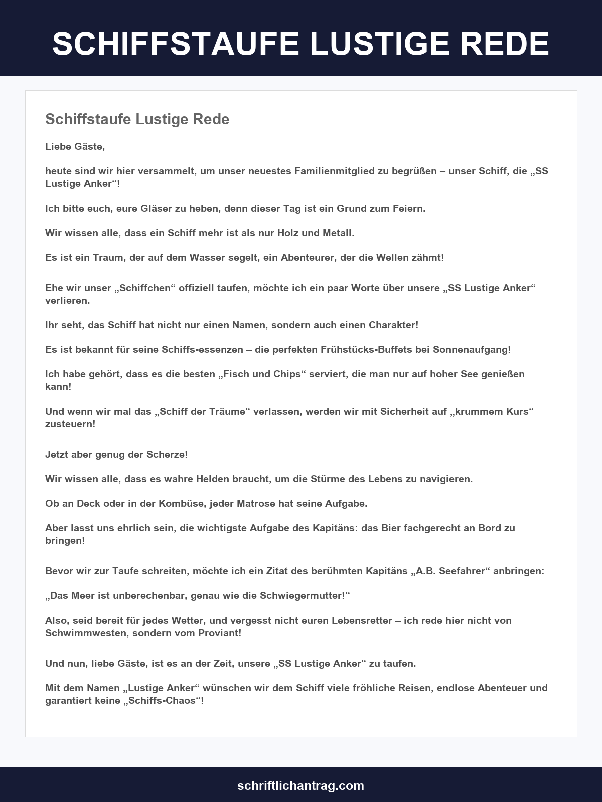 Schiffstaufe Lustige Rede