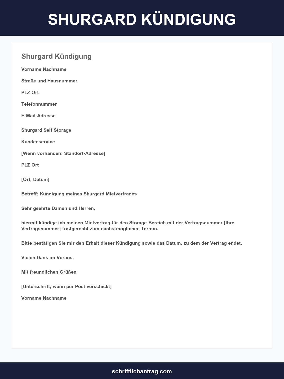 Shurgard Kündigung Muster