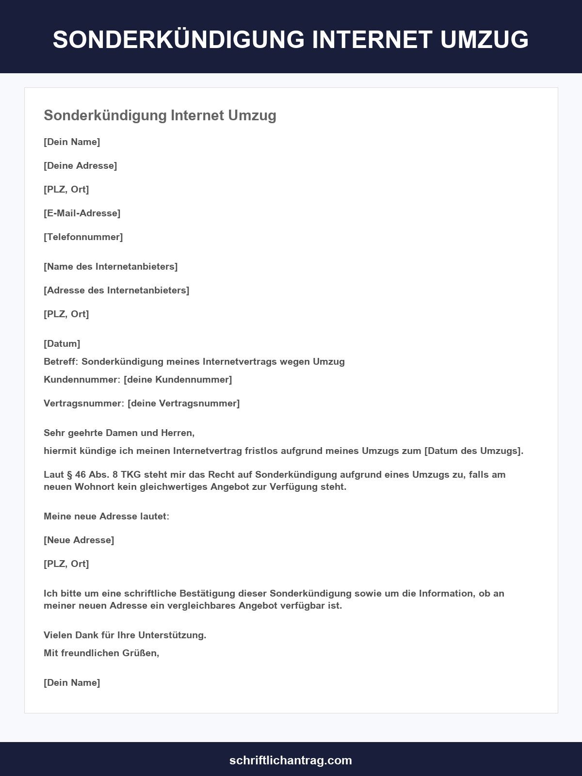 Sonderkündigung Internet Umzug Vorlage