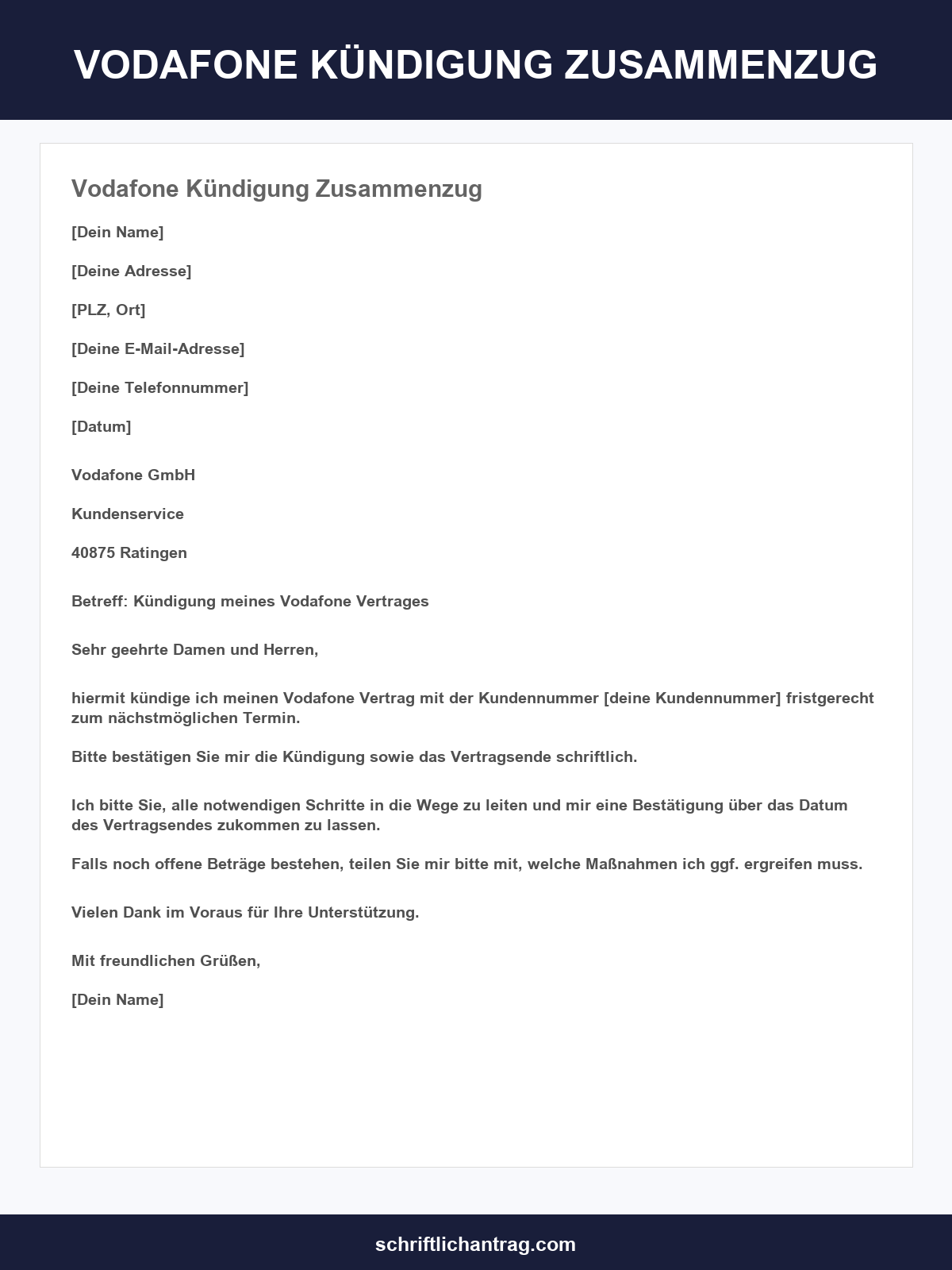 Vodafone Kündigung Zusammenzug Vorlage