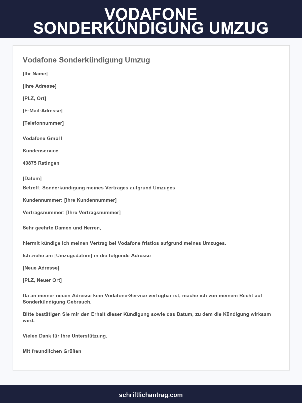 Vodafone Sonderkündigung Umzug Vorlage