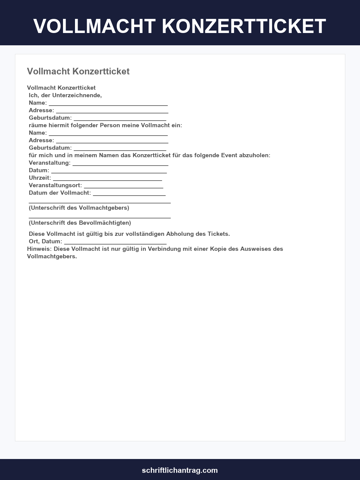 Vollmacht Konzertticket